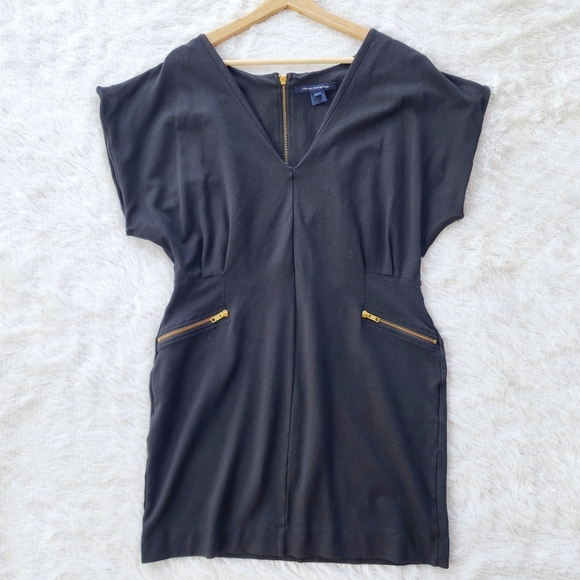 French Connection Black Gold Zipper‎ Mini Dress - Picture 1 of 6